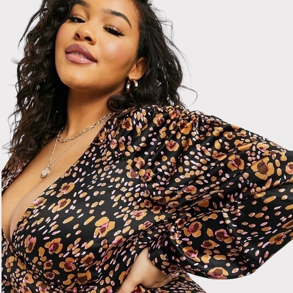 Vera Moda Curve Sandra Henna 7/8 Faux Midi Wrap Dress Sleeve Floral Print NWT - Picture 14 of 15